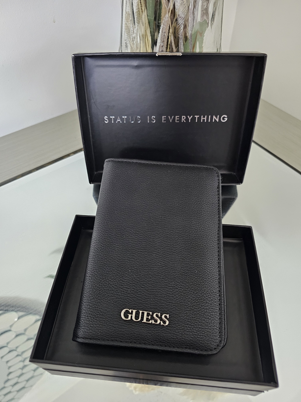 GUESS Black Leather Passport Wallet